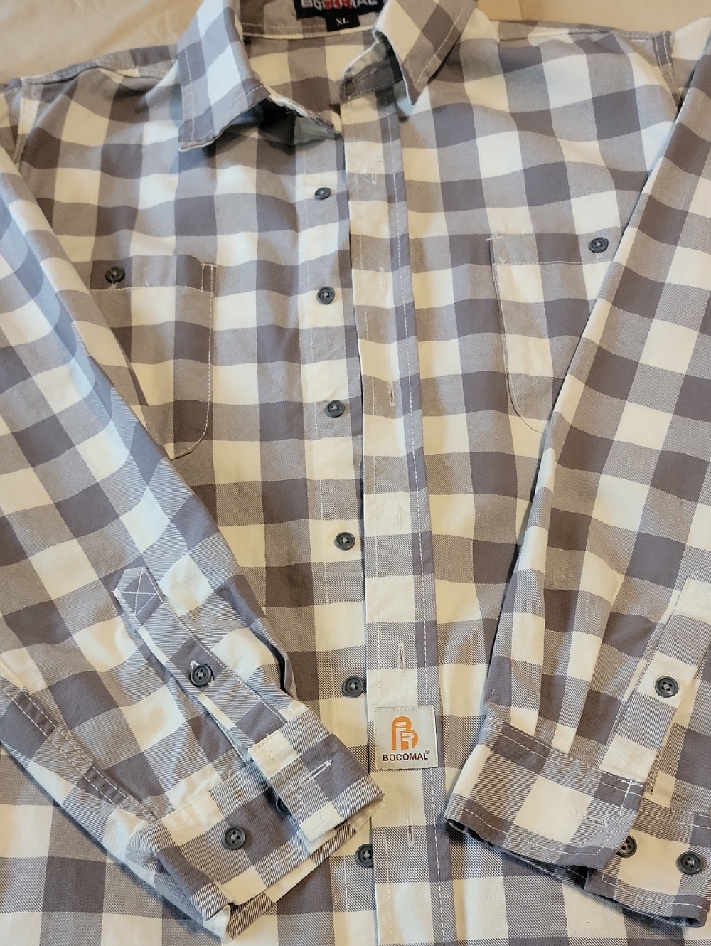 Bocomal FR Fire Resistant Men's Gray and White Checkered Long Sleeve Shirt S: XL - Picture 9 of 11